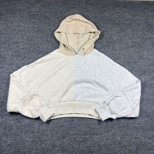 Fitz + Eddi Hoodie XS Womens Colorblock Cropped Hoodie Sweatshirt Beige Gray XS